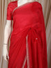 Bright Cherry Red Floral Sequins and Beads Embroidered Design Organza Party Wear Saree with Scalloped Border