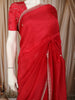 Bright Cherry Red Floral Sequins and Beads Embroidered Design Organza Party Wear Saree with Scalloped Border
