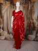 Bright Crimson Red Floral Vine Zari Woven Design Pure Banarasi Silk Party Wear Saree