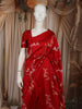 Bright Crimson Red Floral Vine Zari Woven Design Pure Banarasi Silk Party Wear Saree