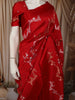Bright Crimson Red Floral Vine Zari Woven Design Pure Banarasi Silk Party Wear Saree