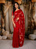 Bright Crimson Red Floral Vine Zari Woven Design Pure Banarasi Silk Party Wear Saree