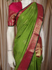 Bright Leaf Green Traditional Butta Woven Design Pure Kanchipuram Silk Saree with Contrast  Zari Border
