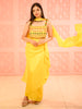 Bright Lemon Yellow Heavy Beads and Mirror Embroidered Design Holographic Lehenga With Choker Dupatta