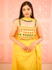 Bright Lemon Yellow Heavy Beads and Mirror Embroidered Design Holographic Lehenga With Choker Dupatta