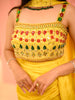 Bright Lemon Yellow Heavy Beads and Mirror Embroidered Design Holographic Lehenga With Choker Dupatta