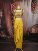 Bright Lemon Yellow Heavy Beads and Mirror Embroidered Design Holographic Lehenga With Choker Dupatta