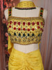 Bright Lemon Yellow Heavy Beads and Mirror Embroidered Design Holographic Lehenga With Choker Dupatta