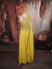 Bright Lemon Yellow Heavy Beads and Mirror Embroidered Design Organza Festive Wear Palazzo Suit with Matching Dupatta