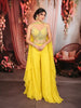 Bright Lemon Yellow Heavy Beads and Mirror Embroidered Design Organza Haldi Wear Palazzo Suit with Matching Choker Dupatta