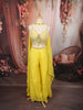 Bright Lemon Yellow Heavy Beads and Mirror Embroidered Design Organza Haldi Wear Palazzo Suit with Matching Choker Dupatta