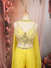 Bright Lemon Yellow Heavy Beads and Mirror Embroidered Design Organza Haldi Wear Palazzo Suit with Matching Choker Dupatta