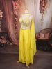 Bright Lemon Yellow Heavy Beads and Mirror Embroidered Design Organza Haldi Wear Palazzo Suit with Matching Choker Dupatta