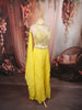 Bright Lemon Yellow Heavy Beads and Mirror Embroidered Design Organza Haldi Wear Palazzo Suit with Matching Choker Dupatta