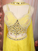 Bright Lemon Yellow Heavy Beads and Mirror Embroidered Design Organza Haldi Wear Palazzo Suit with Matching Choker Dupatta