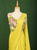 Bright Lemon Yellow Multicolor Floral Sequins and Thread Embroidered Design Crepe Fancy Wear Palazzo Suit  with Matching Draped Dupatta