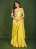 Bright Lemon Yellow Multicolor Floral Sequins and Thread Embroidered Design Crepe Fancy Wear Palazzo Suit  with Matching Draped Dupatta