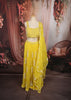 Bright Lemon Yellow Vertical Striped Beads Embroidered Design Organza Haldi Lehenga with Matching Dupatta