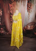 Bright Lemon Yellow Vertical Striped Beads Embroidered Design Organza Haldi Lehenga with Matching Dupatta