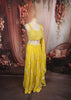 Bright Lemon Yellow Vertical Striped Beads Embroidered Design Organza Haldi Lehenga with Matching Dupatta