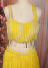 Bright Lemon Yellow Vertical Striped Beads Embroidered Design Organza Haldi Lehenga with Matching Dupatta