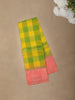 Bright Lemon Yellow and Parrot Green Checked Woven Design Kanchipuram Silk Saree with Contrast Border