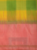 Bright Lemon Yellow and Parrot Green Checked Woven Design Kanchipuram Silk Saree with Contrast Border