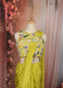 Bright Lime Green Abstract Beads Embroidered Design Organza Ready to Wear Draped Saree with Matching Designer Blouse
