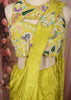 Bright Lime Green Abstract Beads Embroidered Design Organza Ready to Wear Draped Saree with Matching Designer Blouse