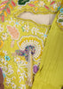Bright Lime Green Abstract Beads Embroidered Design Organza Ready to Wear Draped Saree with Matching Designer Blouse
