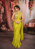 Bright Lime Green Abstract Beads Embroidered Design Organza Ready to Wear Draped Saree with Matching Designer Blouse