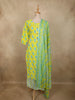 Bright Lime Yellow Floral Butta Printed Design Cotton Straight Cut Salwar Suit with Dupatta