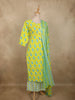 Bright Lime Yellow Floral Butta Printed Design Cotton Straight Cut Salwar Suit with Dupatta