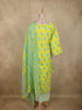 Bright Lime Yellow Floral Butta Printed Design Cotton Straight Cut Salwar Suit with Dupatta