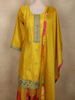 Bright Marigold Yellow Floral Zari Embroidered Design Crepe Salwar Suit with Dupatta