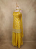 Bright Marigold Yellow Floral Zari Woven Design Banarasi Silk Palazzo Suit with Choker Dupatta