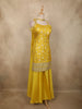 Bright Marigold Yellow Floral Zari Woven Design Banarasi Silk Palazzo Suit with Choker Dupatta