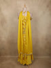 Bright Marigold Yellow Floral Zari Woven Design Banarasi Silk Palazzo Suit with Choker Dupatta