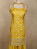 Bright Marigold Yellow Floral Zari Woven Design Banarasi Silk Palazzo Suit with Choker Dupatta
