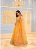 Bright Marigold Yellow Heavy Beads Embroidered Design Net Haldi Lehenga With Matching Dupatta
