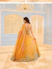 Bright Marigold Yellow Heavy Beads Embroidered Design Net Haldi Lehenga With Matching Dupatta