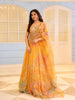 Bright Marigold Yellow Heavy Beads Embroidered Design Net Haldi Lehenga With Matching Dupatta