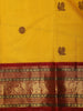 Bright Marigold Yellow Peacock Butta Zari Woven Design Pure Kanchipuram Silk Saree with Contrast Zari Border