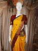 Bright Marigold Yellow Peacock Butta Zari Woven Design Pure Kanchipuram Silk Saree with Contrast Zari Border