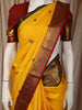 Bright Marigold Yellow Peacock Butta Zari Woven Design Pure Kanchipuram Silk Saree with Contrast Zari Border