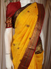 Bright Marigold Yellow Peacock Butta Zari Woven Design Pure Kanchipuram Silk Saree with Contrast Zari Border