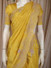 Bright Mustard Yellow Floral Sequins and Zardozi Embroidered Design Pure Tissue Designer Saree with Scalloped Border