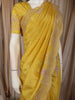 Bright Mustard Yellow Floral Sequins and Zardozi Embroidered Design Pure Tissue Designer Saree with Scalloped Border