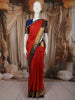 Bright Orange Checked Zari Woven Design Pure Kanchipuram Silk Saree with Contrast Zari Border