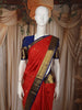 Bright Orange Checked Zari Woven Design Pure Kanchipuram Silk Saree with Contrast Zari Border